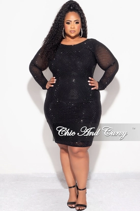 Final Sale Plus Size Studded  BodyCon Dress in Black Trendy Look Breathable mesh lining