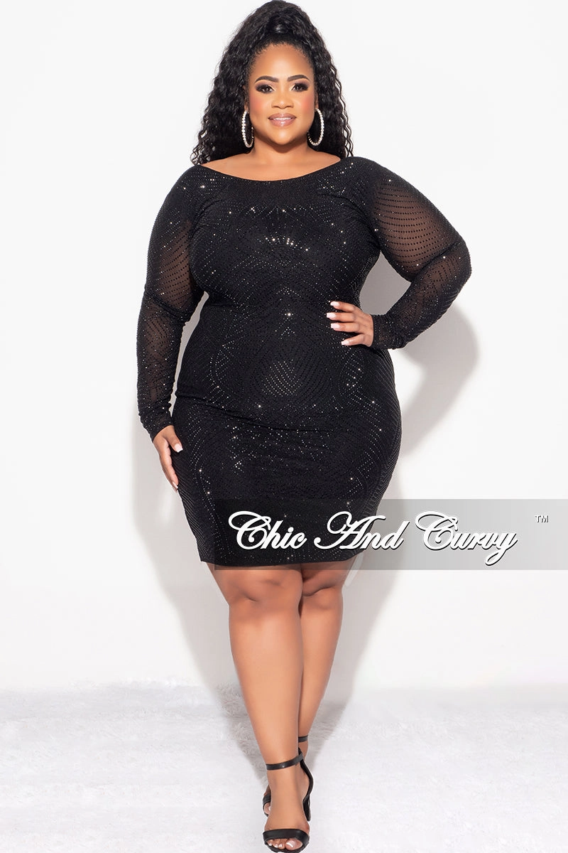 BreathableFabric Winter Hoodie Final Sale Plus Size Studded  BodyCon Dress in Black