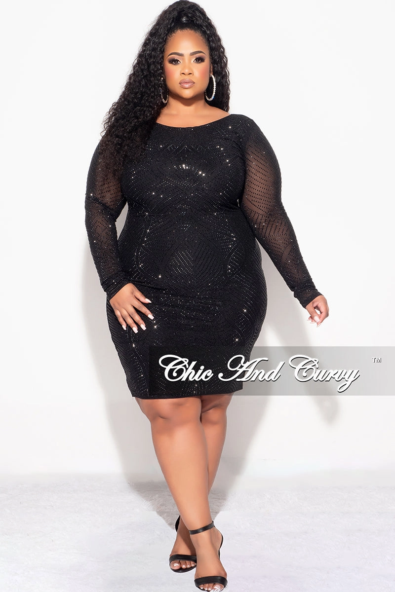 Ergonomic Pattern Design Quick Release Fastener Final Sale Plus Size Studded  BodyCon Dress in Black