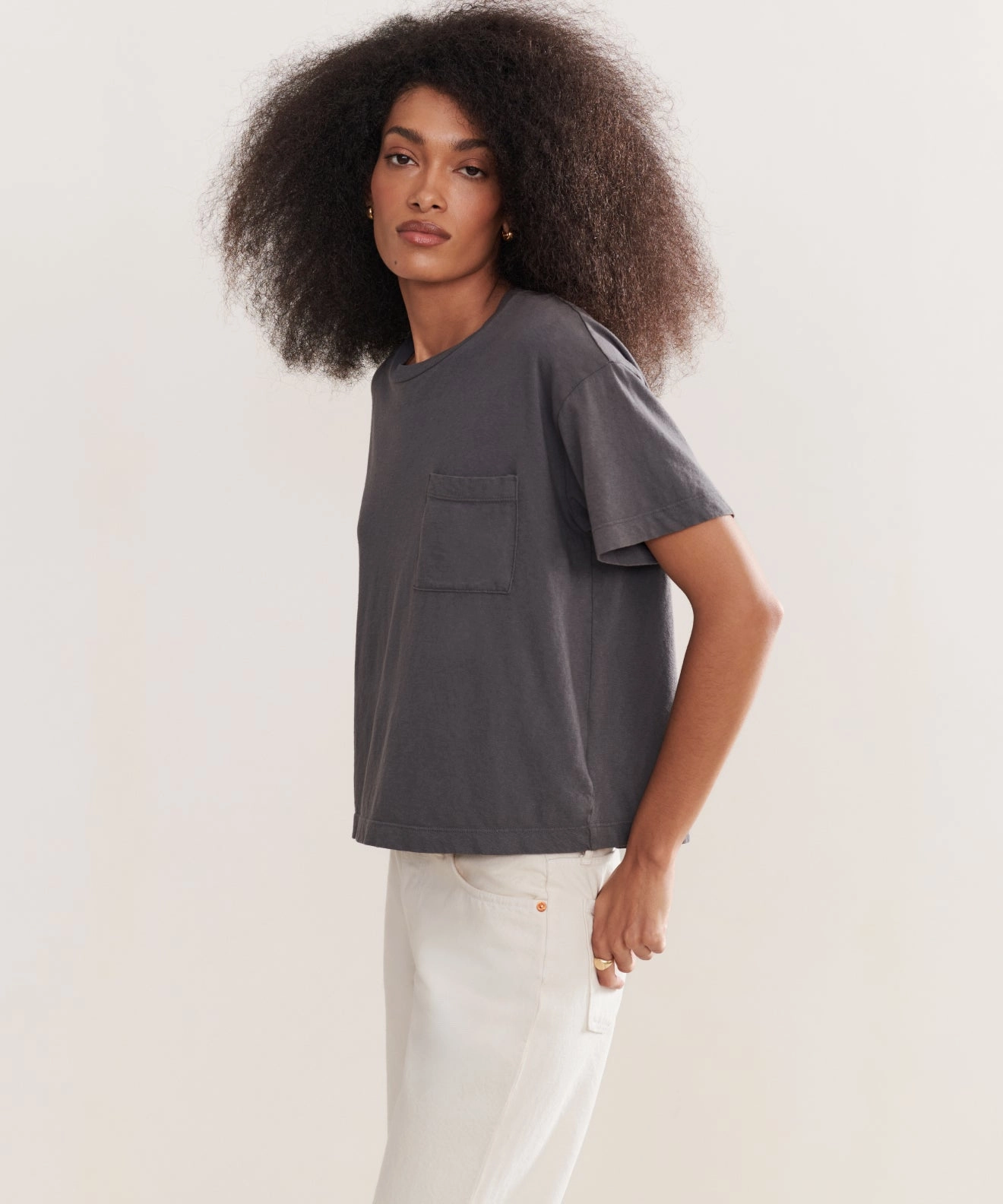 Tailored Placket NonRestrictiveCut Vintage Pocket Tee