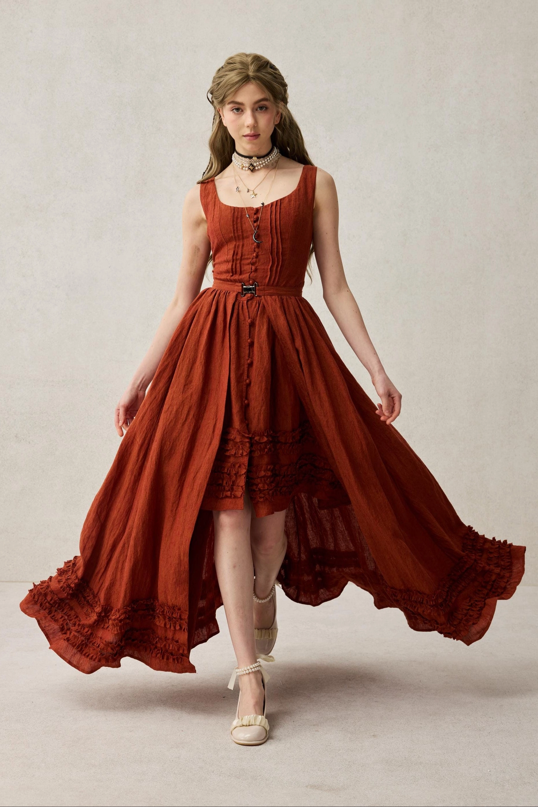 Wearable Poetry 17 | Ruffled linen dress & skirt ??2 pieces) Trendy Comfort Body Shape