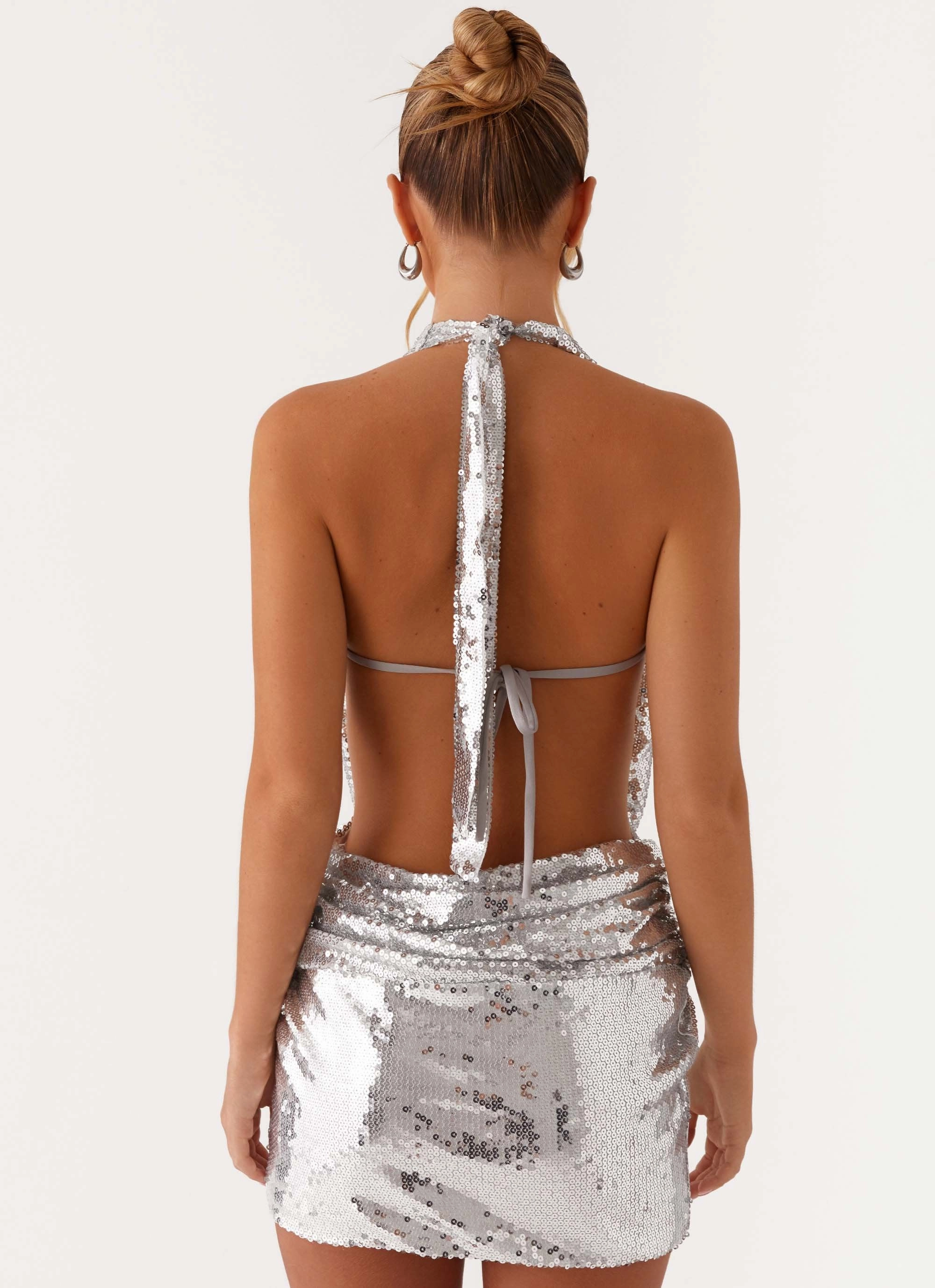 Elysia Sequin Mini Dress - Silver Sequin Form Fit