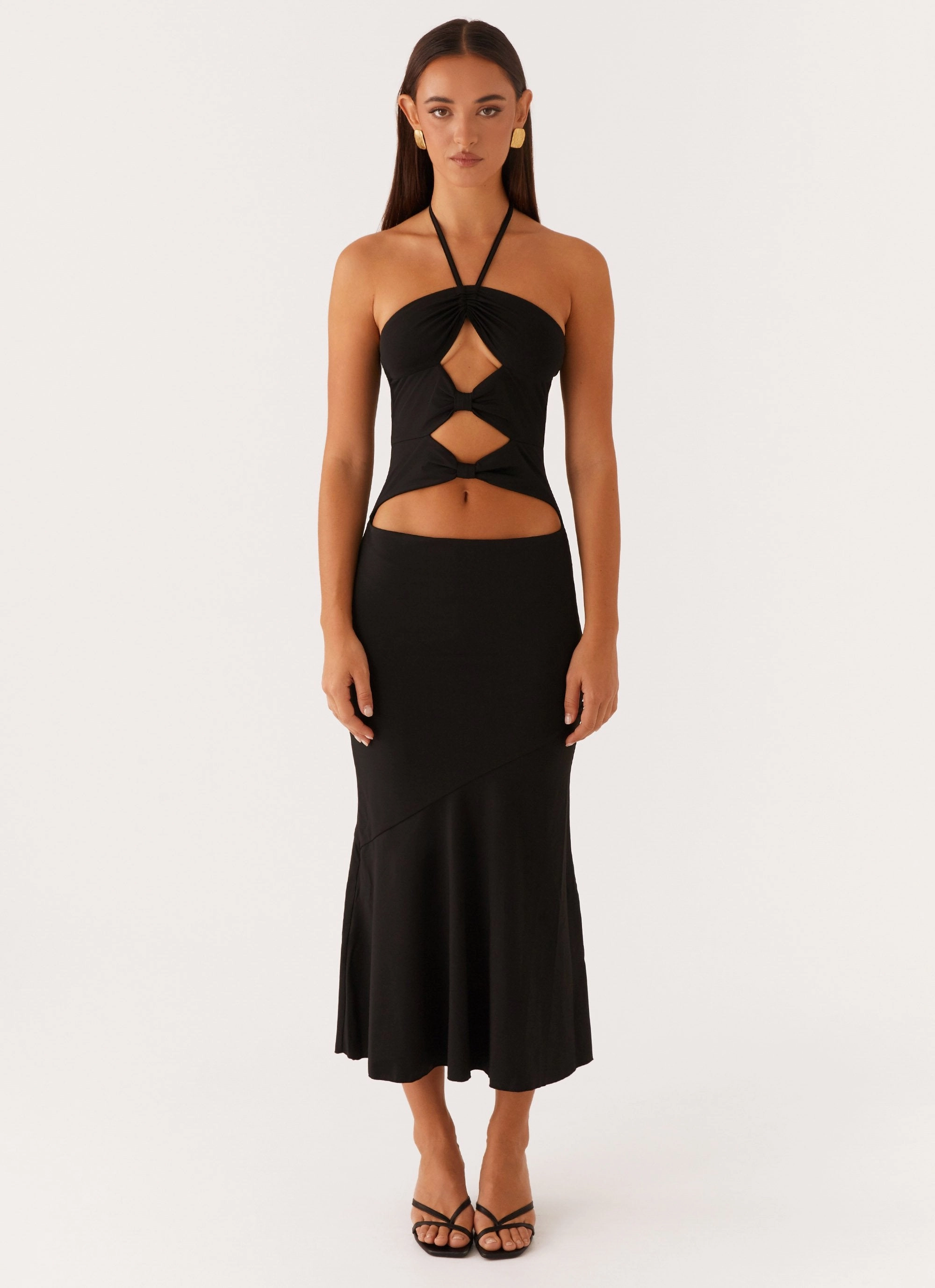 Zena Halterneck Midi Dress - Black Elegant Line