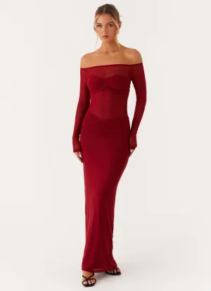 Outfit Boost Nordic Plain Divine Beauty Mesh Maxi Dress - Maroon