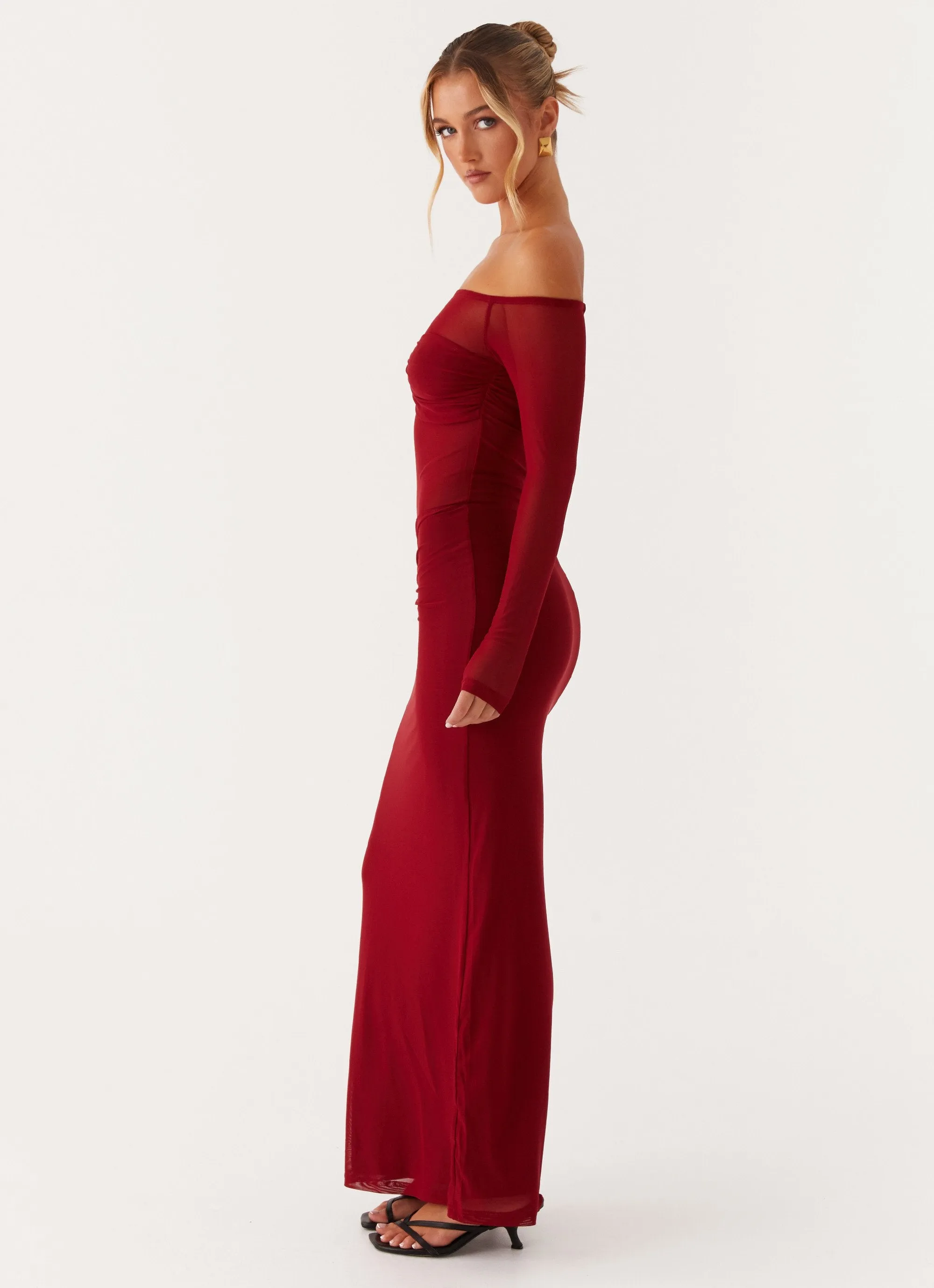 Divine Beauty Mesh Maxi Dress - Maroon Dropped-Waist