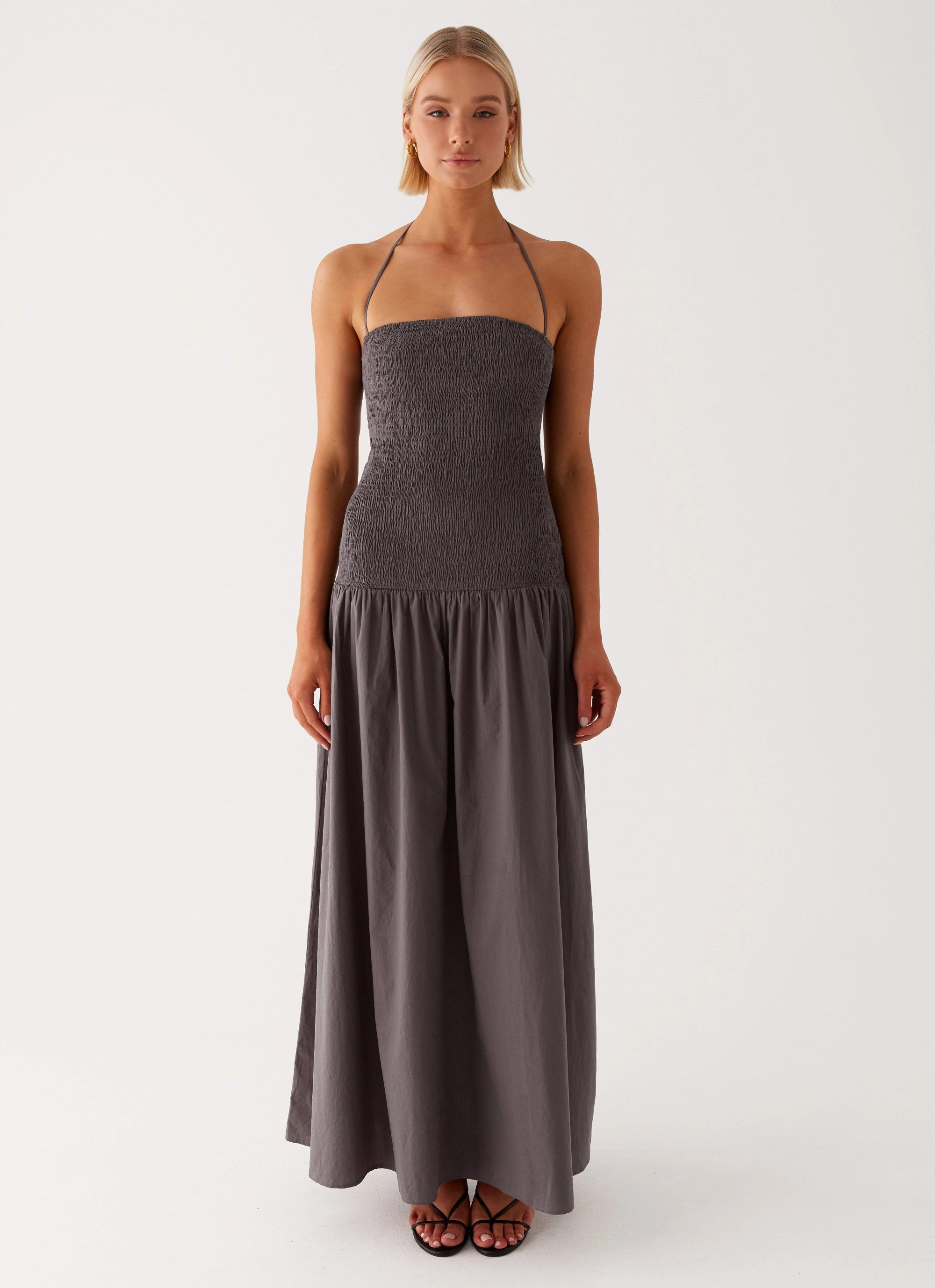 Skirt Flare Sporty-Look Zahra Maxi Dress - Charcoal