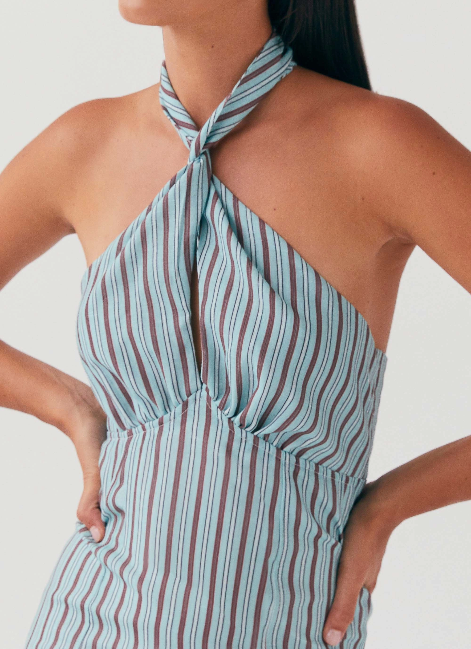 Sabine Linen Mini Dress - Coastal Stripe Gender Free Satin Fabric
