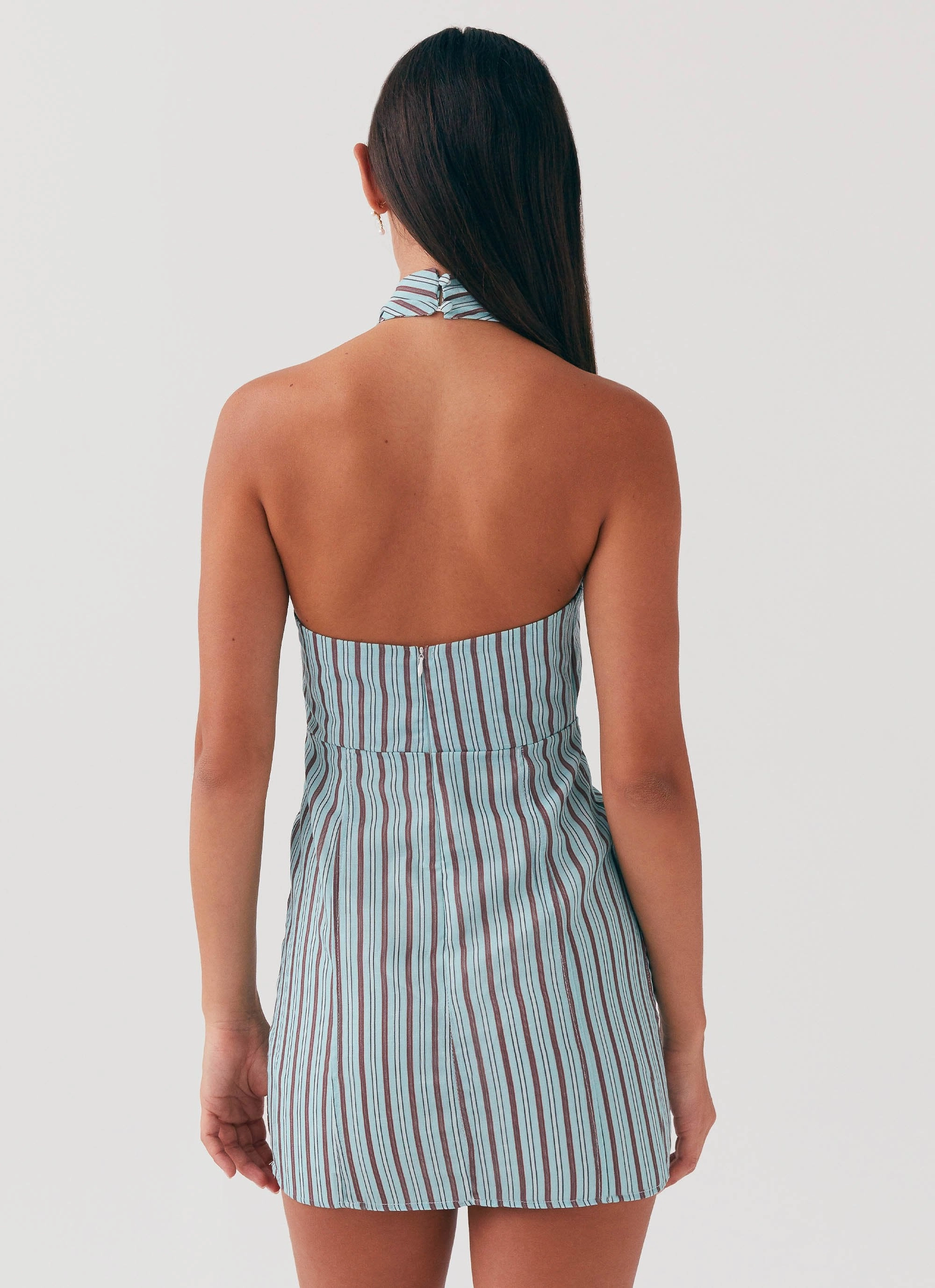 Sheer Overlay Sabine Linen Mini Dress - Coastal Stripe
