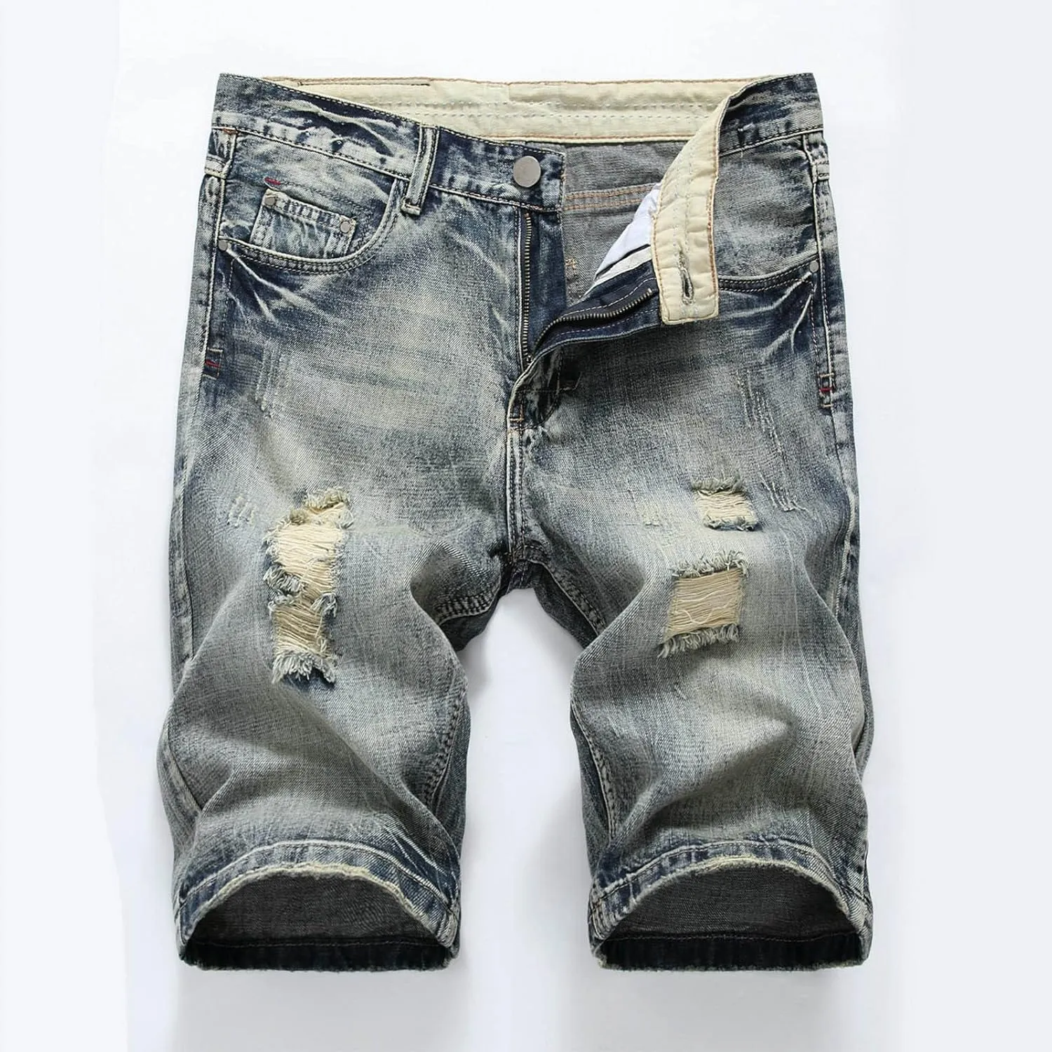 Western Ripped Straight Leg Distressed Stretchy Jeans for Mens Summer Fall Denim Pants Shorts Jeans Mens 2024 Y2K