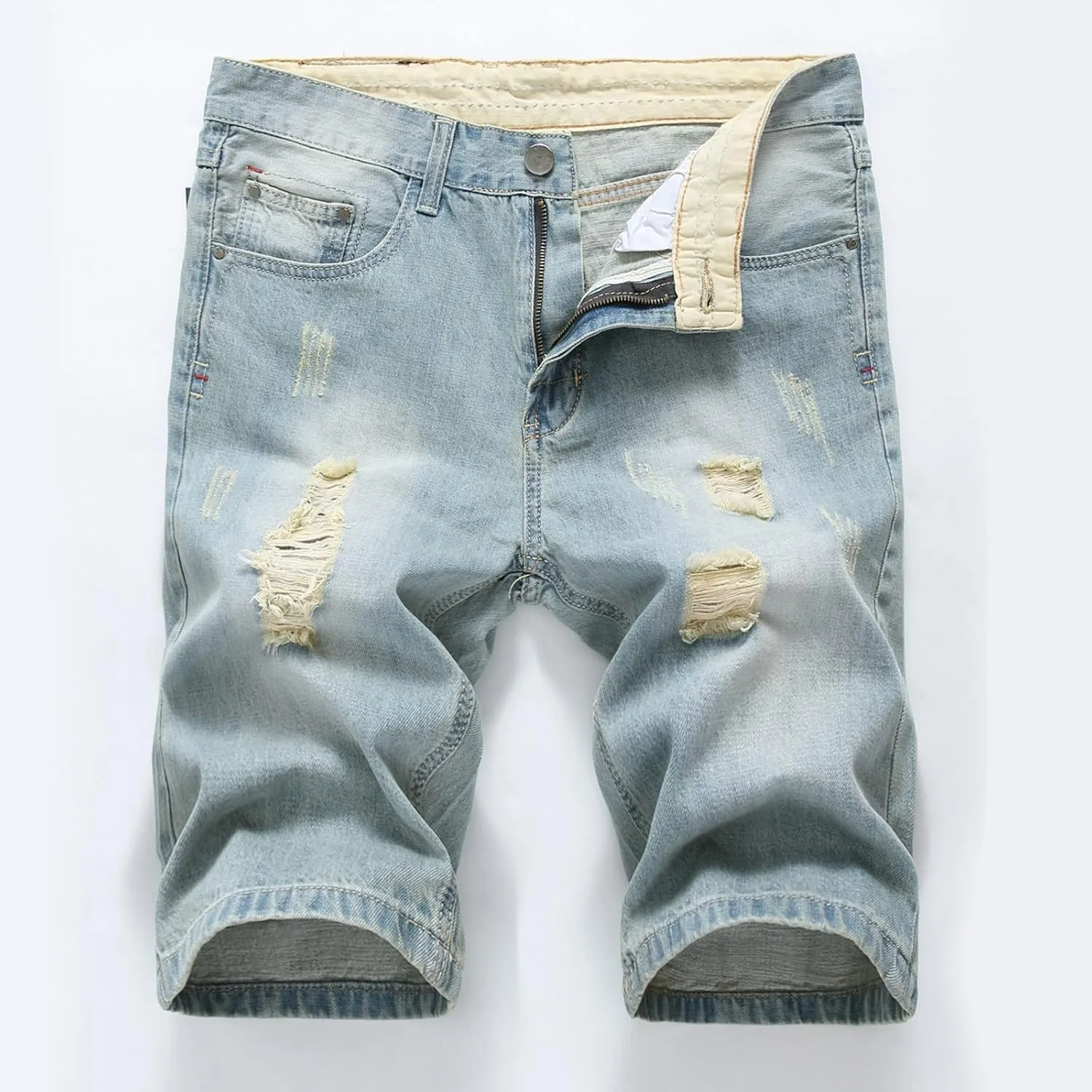 Western Ripped Straight Leg Distressed Stretchy Jeans for Mens Summer Fall Denim Pants Shorts Jeans Mens 2024 Y2K