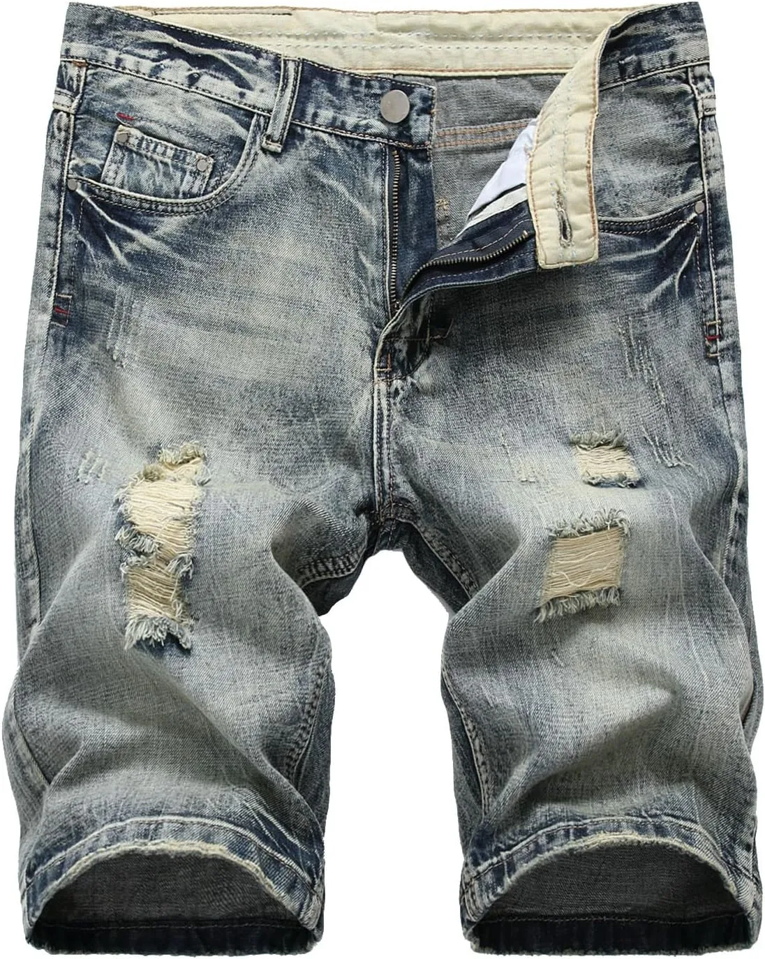 Western Ripped Straight Leg Distressed Stretchy Jeans for Mens Summer Fall Denim Pants Shorts Jeans Mens 2024 Y2K
