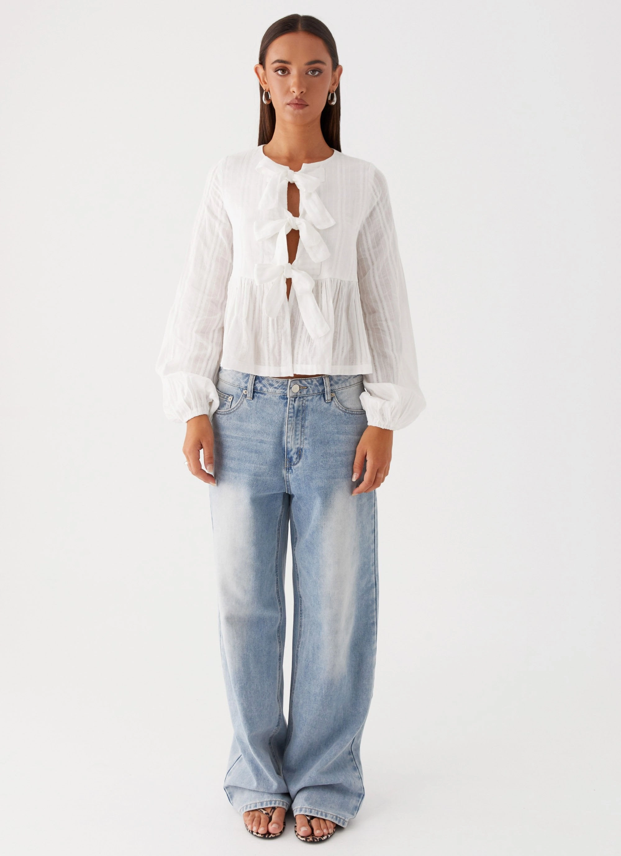 BreathableMesh Western Wind Long Sleeve Top - White