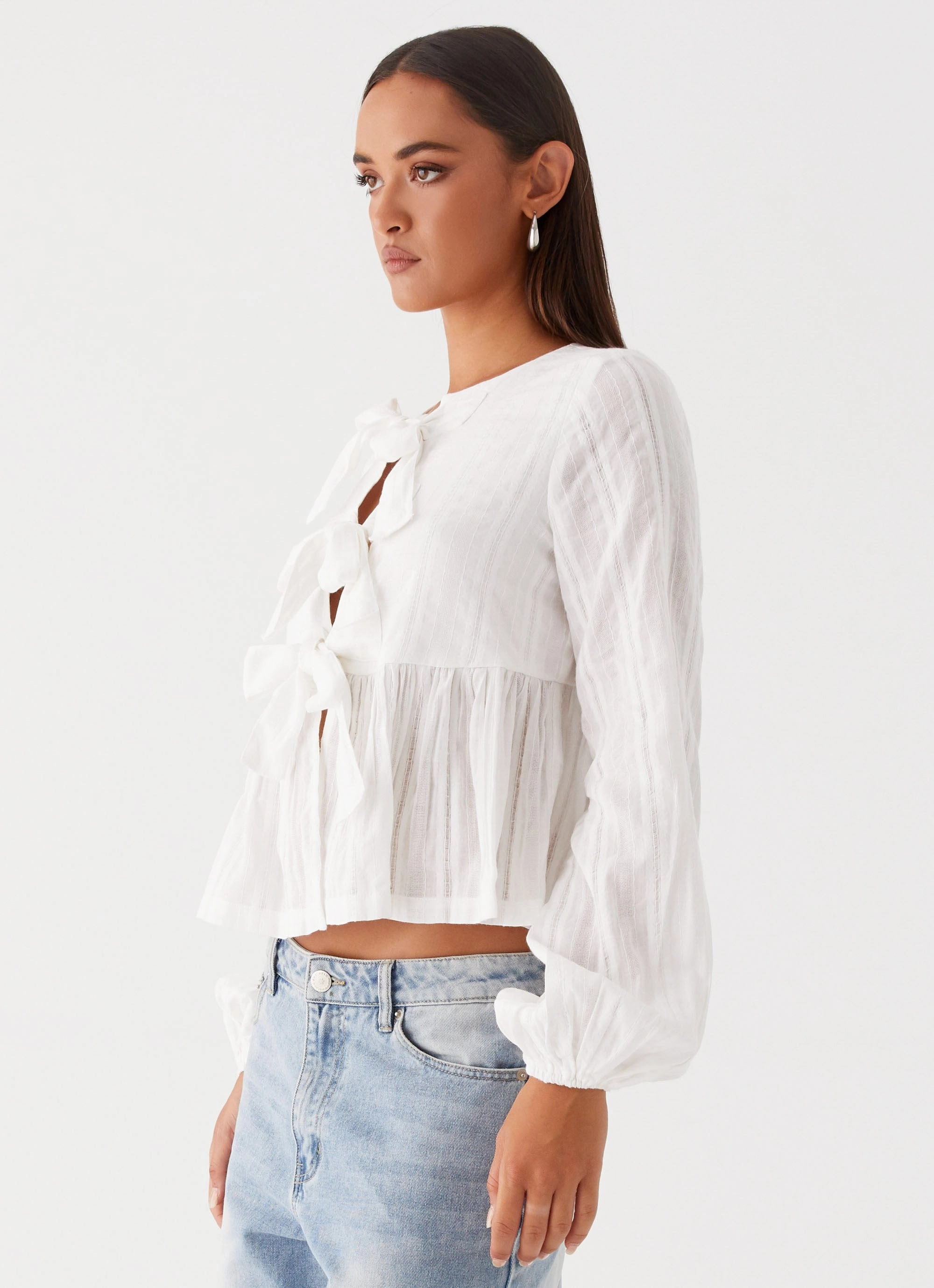 Antimicrobial Treatment Western Wind Long Sleeve Top - White