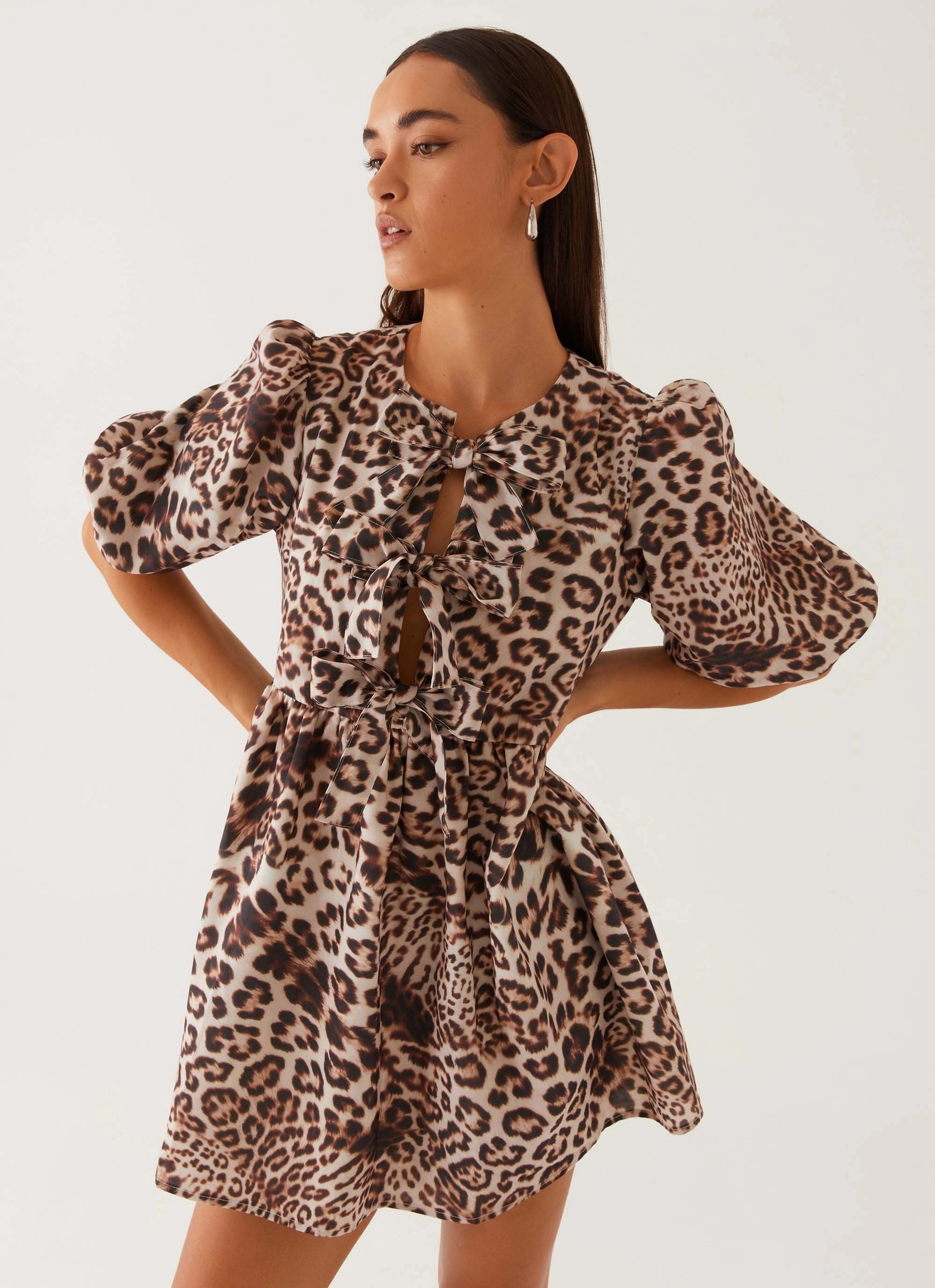 LightweightMaterial Western Wind Tie Mini Dress - Leopard