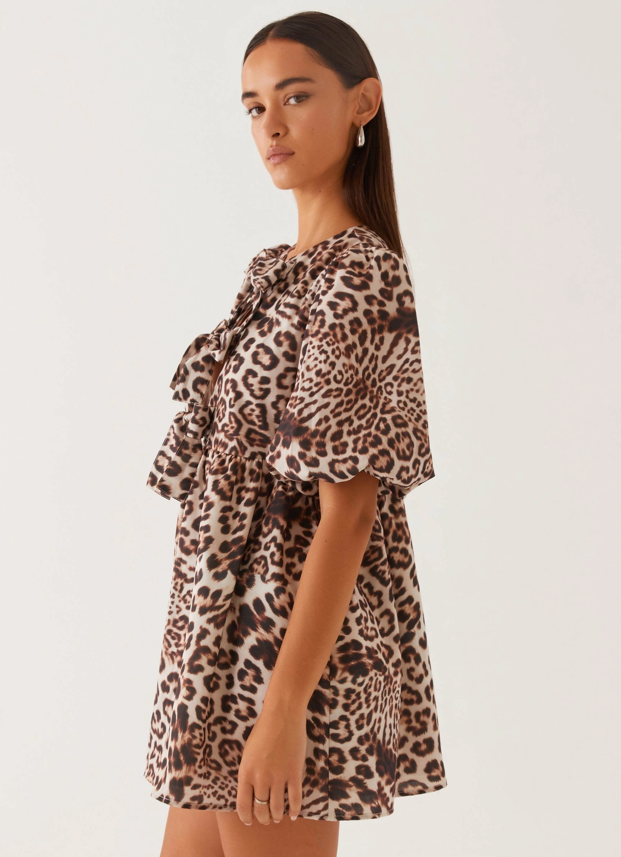 Western Wind Tie Mini Dress - Leopard Front Ruffle