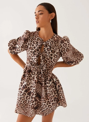LightweightMaterial Western Wind Tie Mini Dress - Leopard