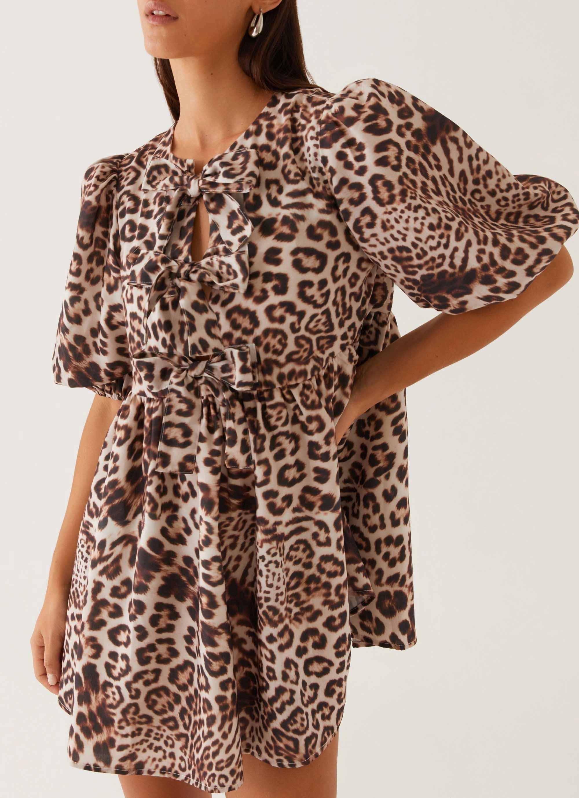 Western Wind Tie Mini Dress - Leopard Timeless Wearable All Look