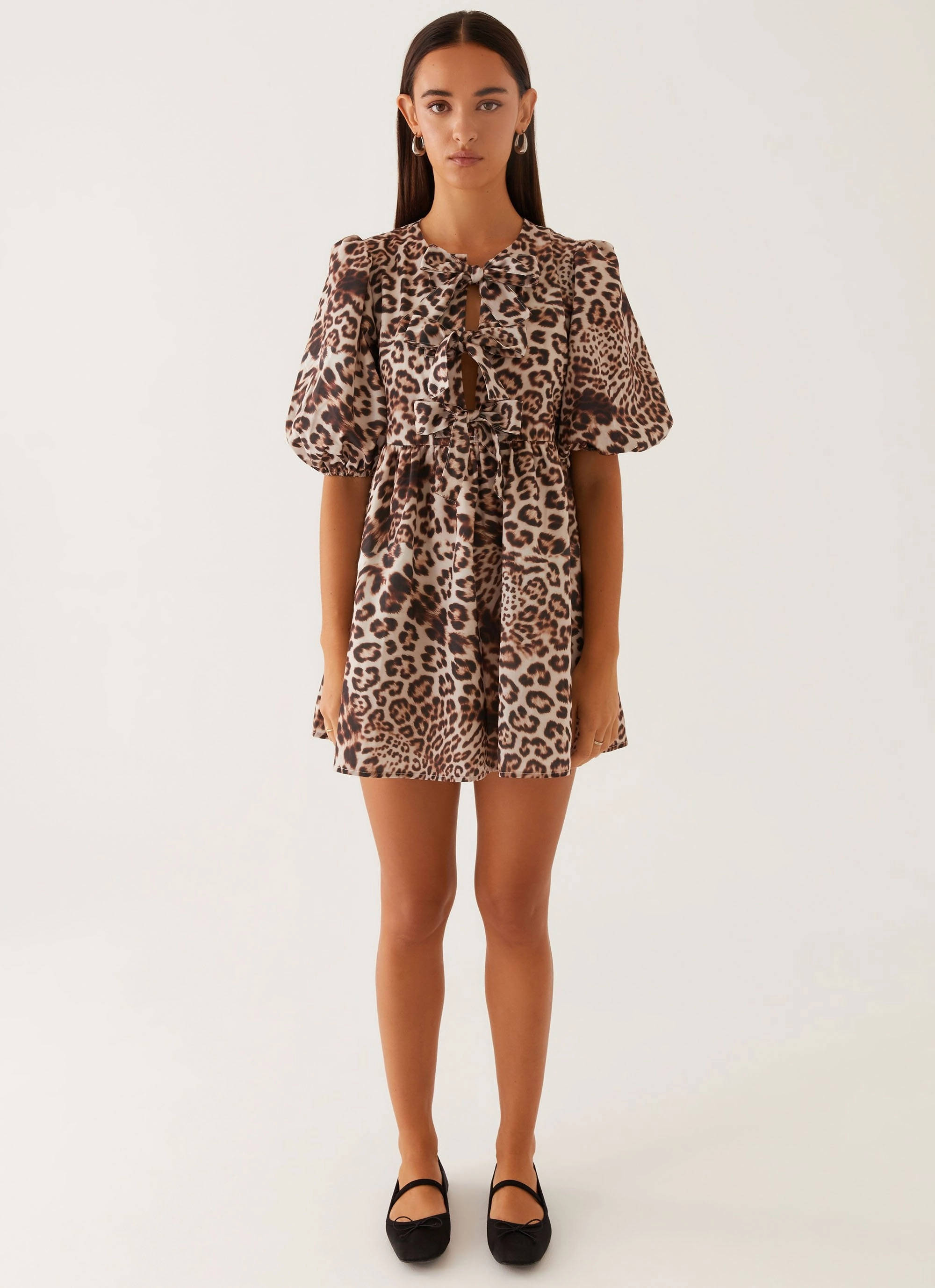 Event Favorite Subtle Flex Western Wind Tie Mini Dress - Leopard