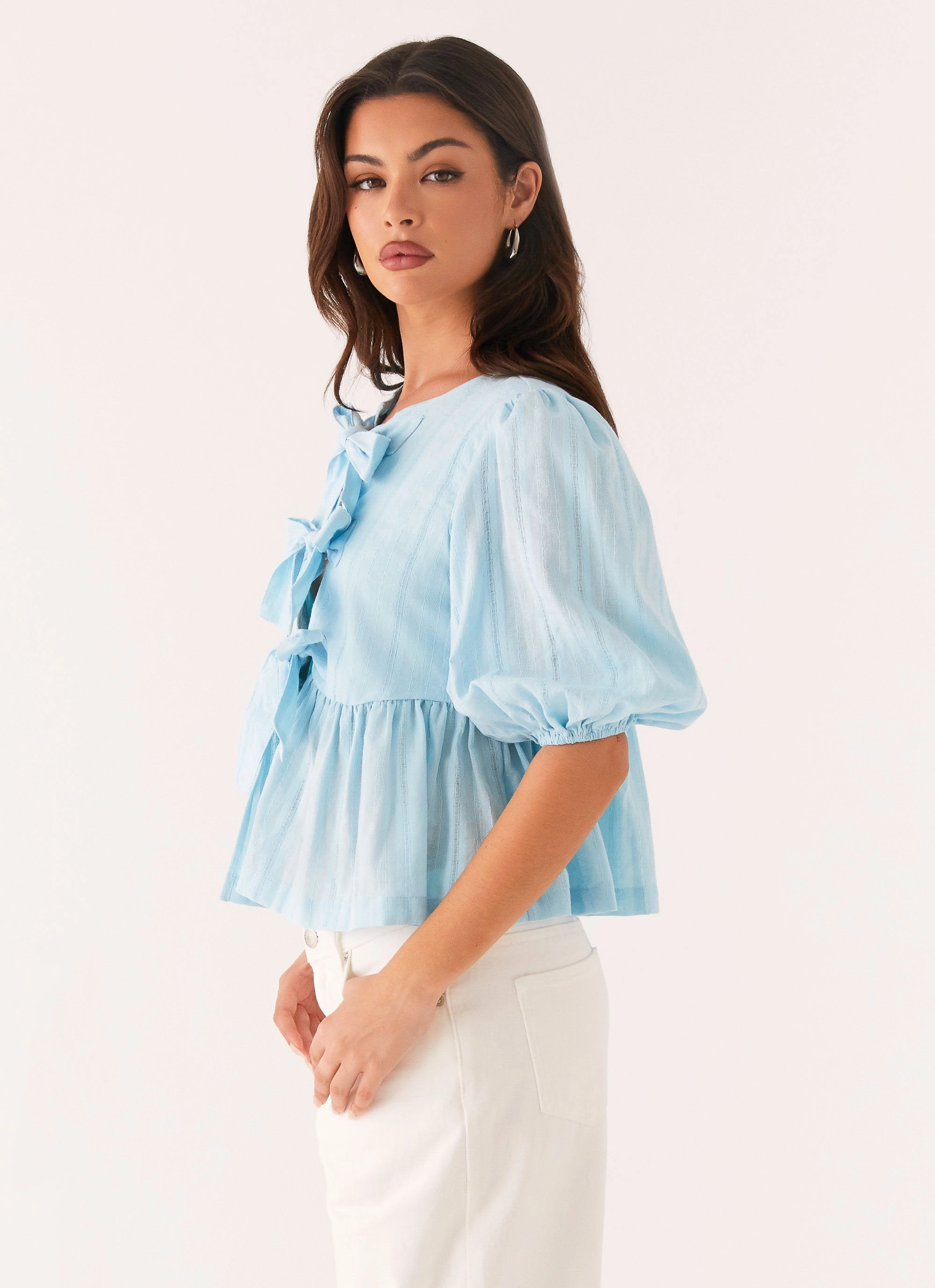 Non Restrictive Fit Western Wind Tie Top - Blue
