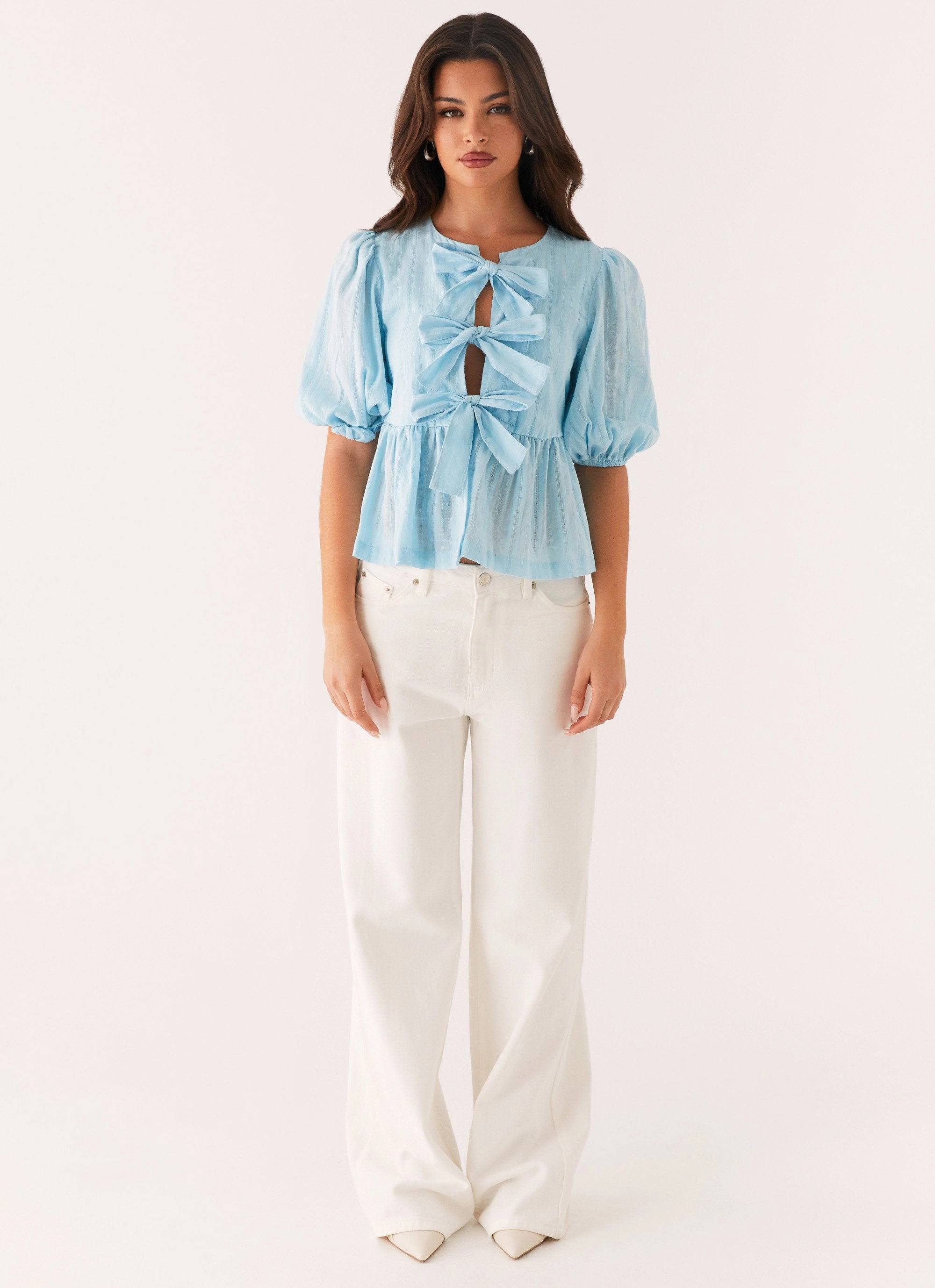 Western Wind Tie Top - Blue Sustainable Fabric Blend Anti Pilling Fabric