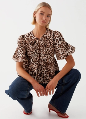 Western Wind Tie Top - Leopard Flatlock Seam Technique Reinforced Seams
