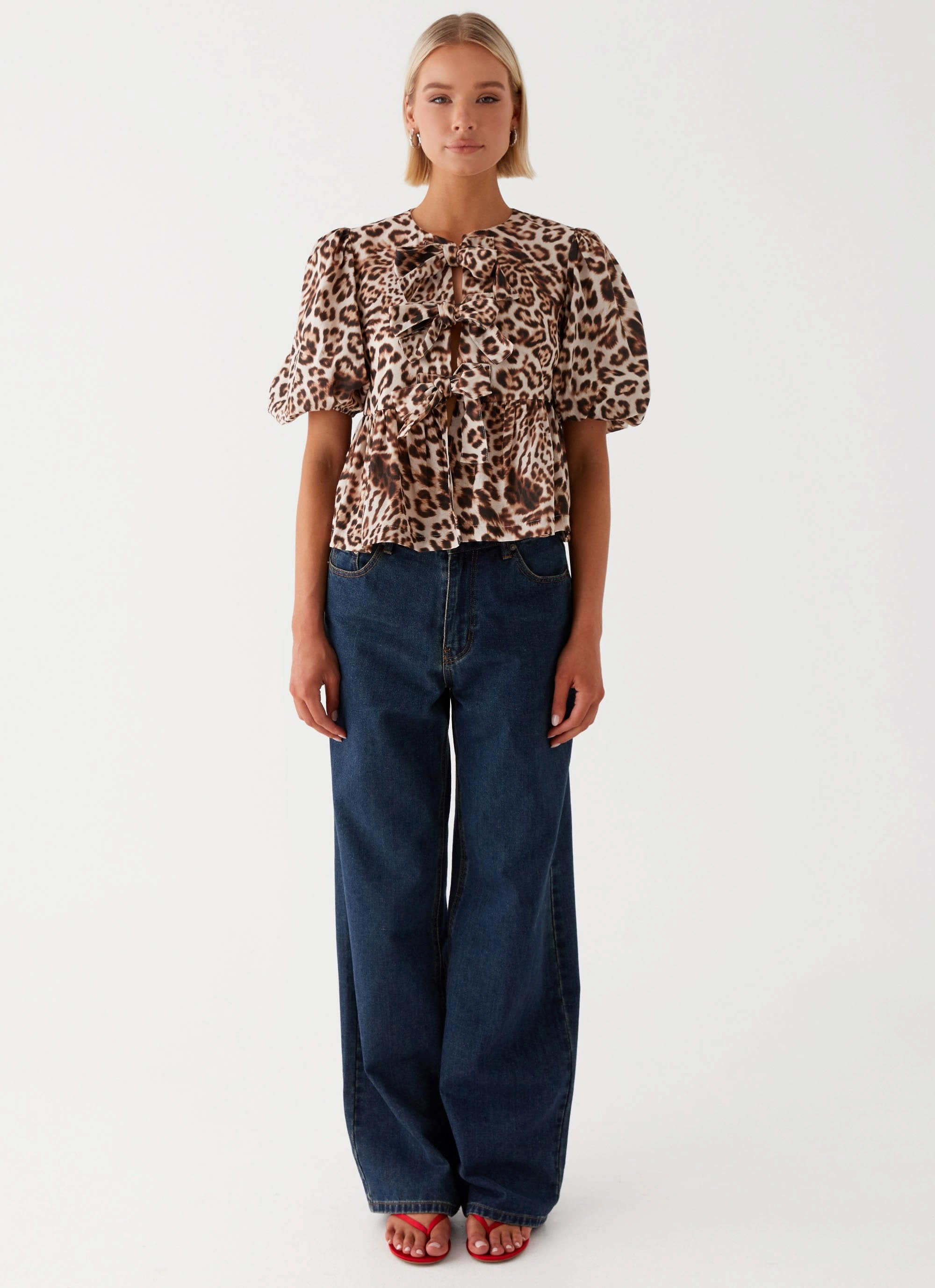 VNeckline Western Wind Tie Top - Leopard
