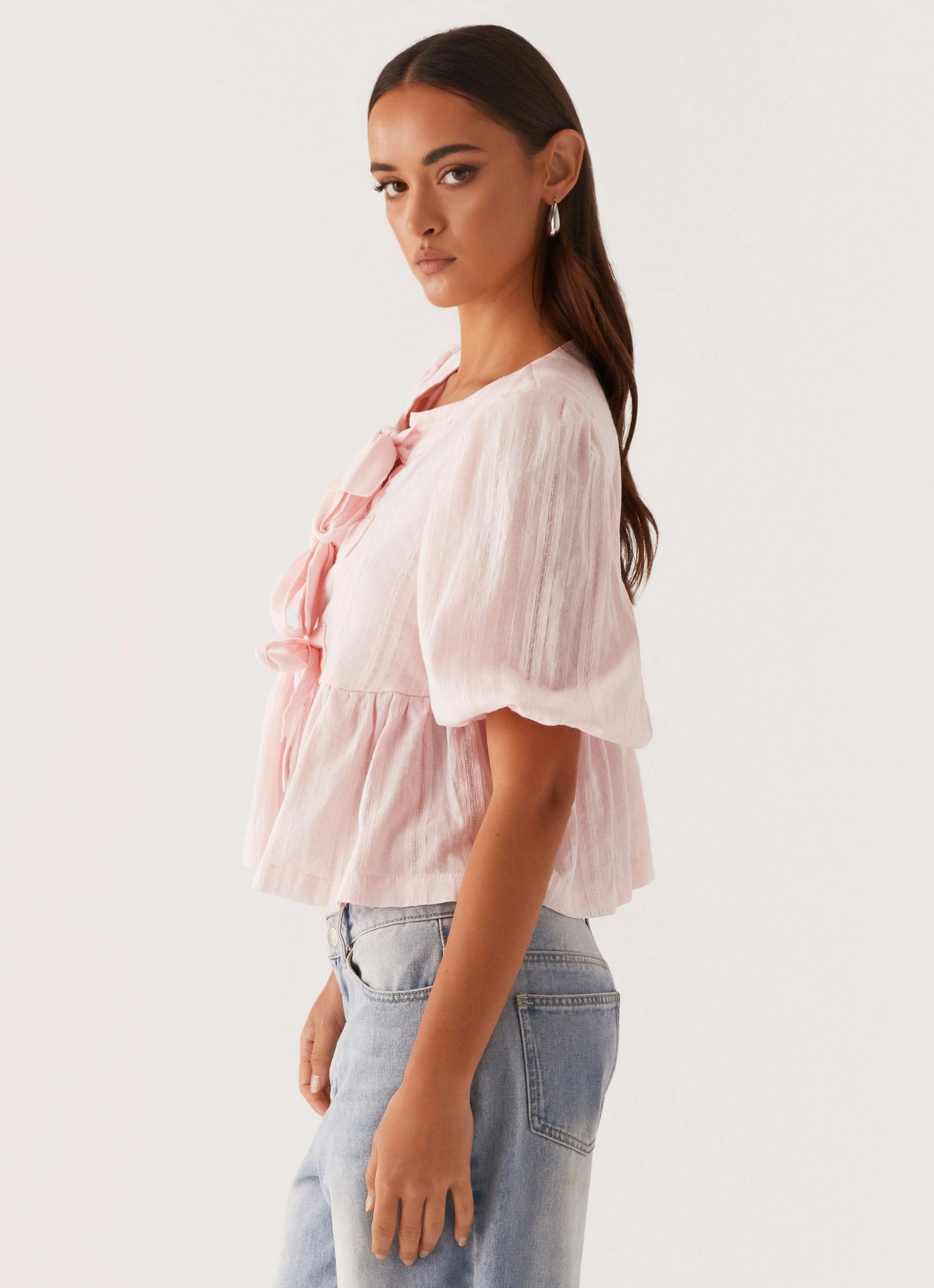 SelfFabric Binding Eco Friendly Blend Western Wind Tie Top - Pink