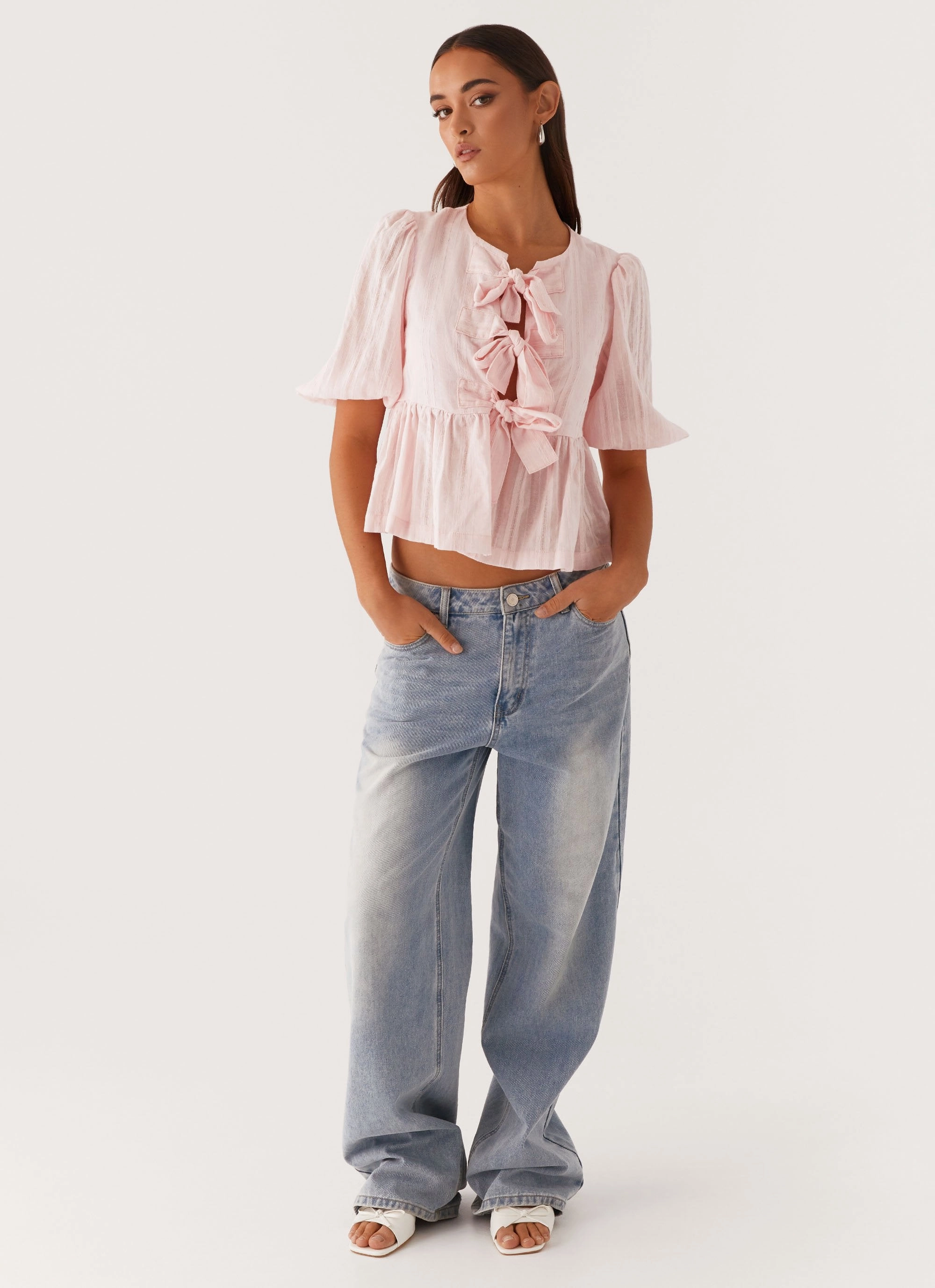 Compact Jacquard Weave Versatile Design Western Wind Tie Top - Pink