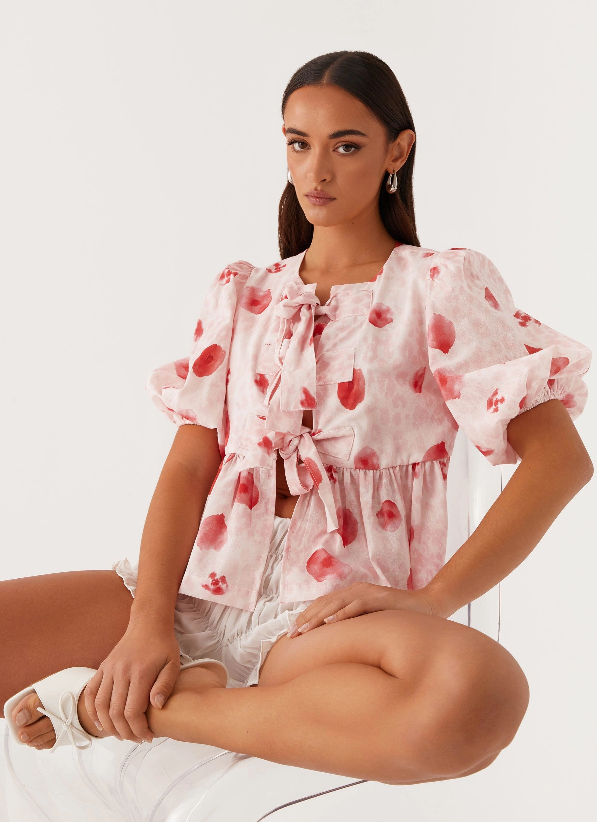 Western Wind Tie Top - Rose Leopard RecycledPolyesterBlend High Thread Count Cotton