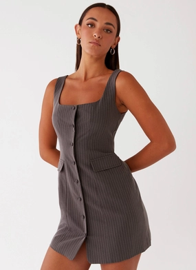 Westwood Mini Dress - Grey Pinstripe Balanced Look
