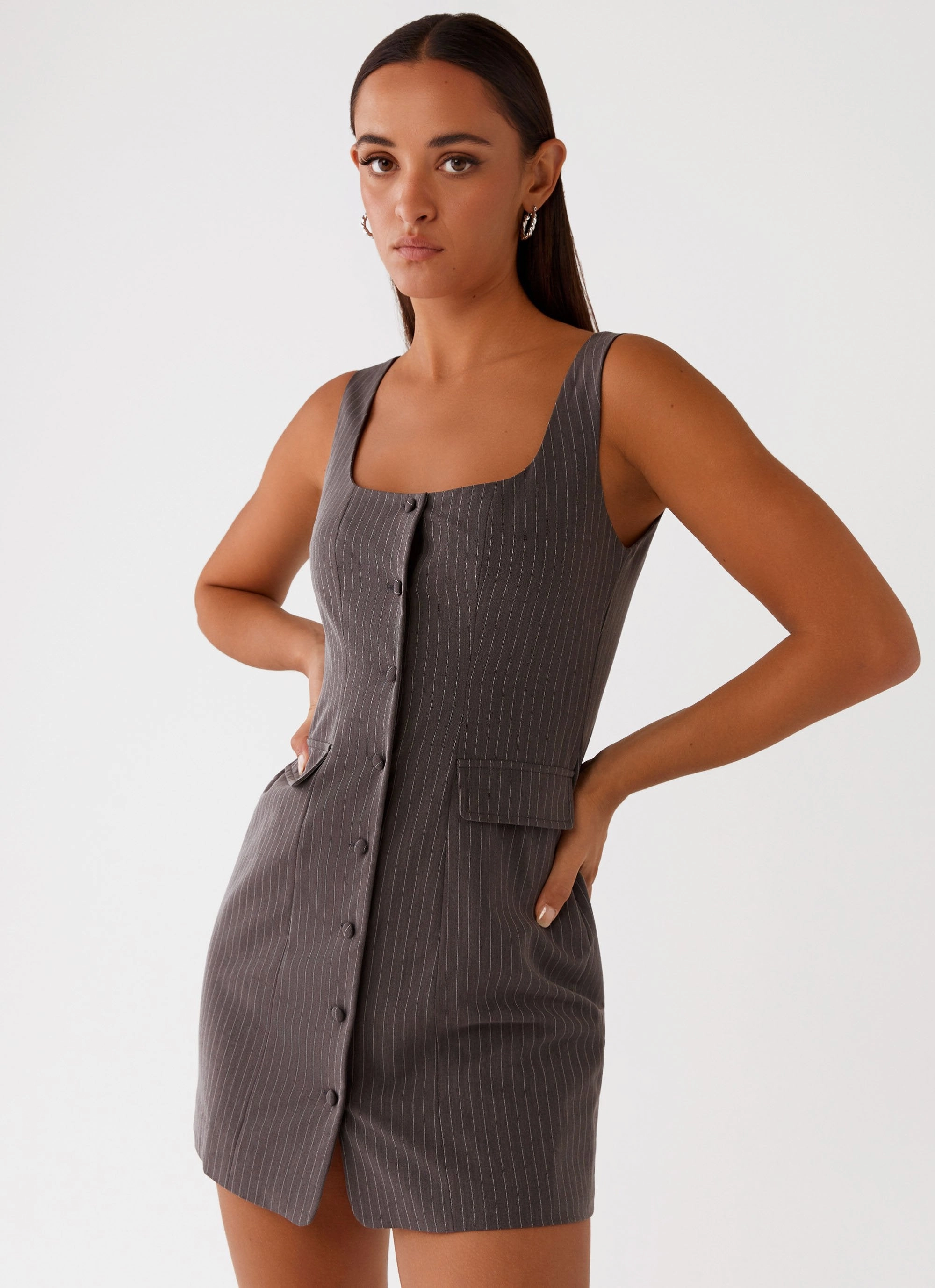 Understated Glam Breathable Material Westwood Mini Dress - Grey Pinstripe