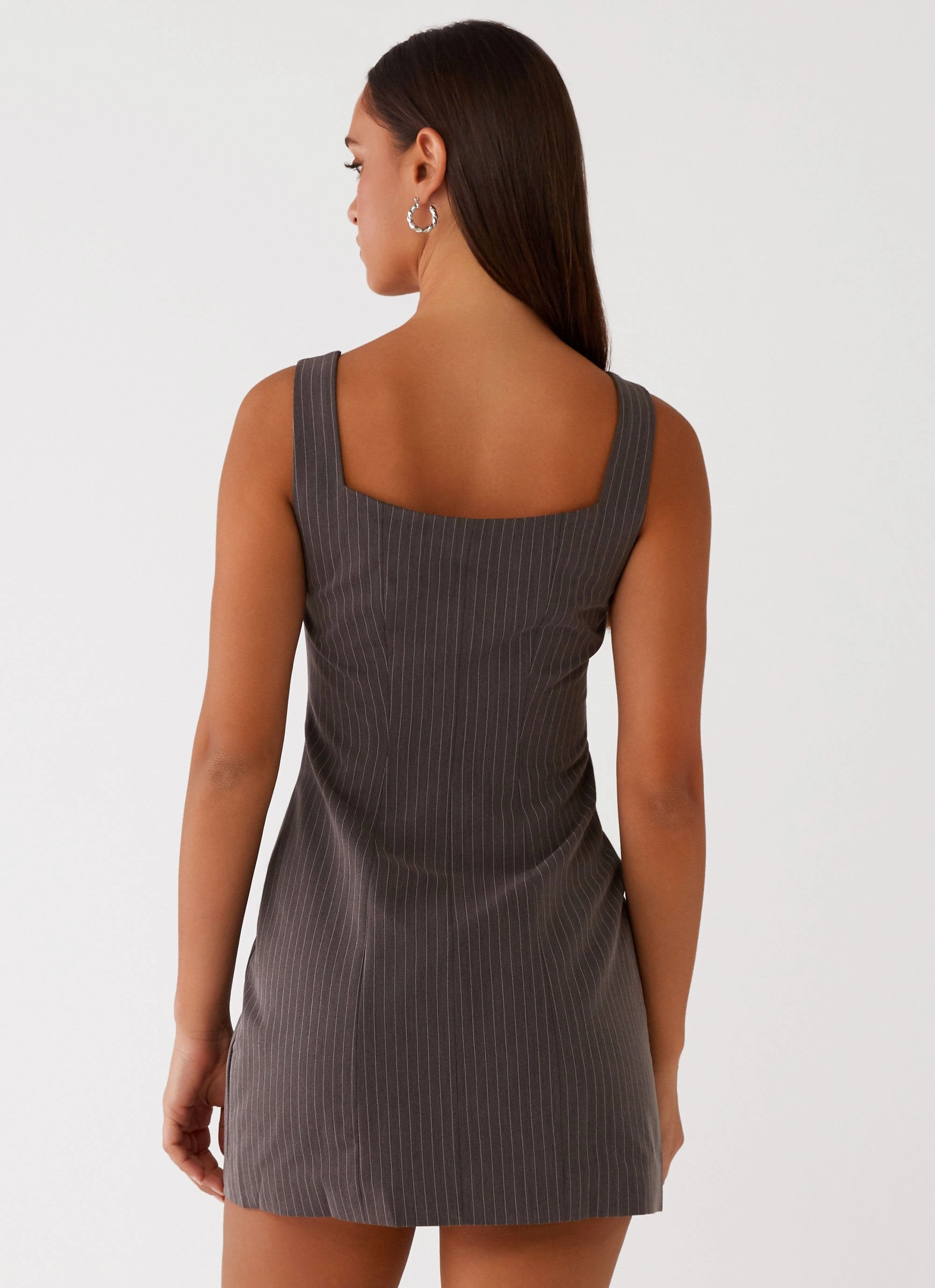 velvet feel Westwood Mini Dress - Grey Pinstripe