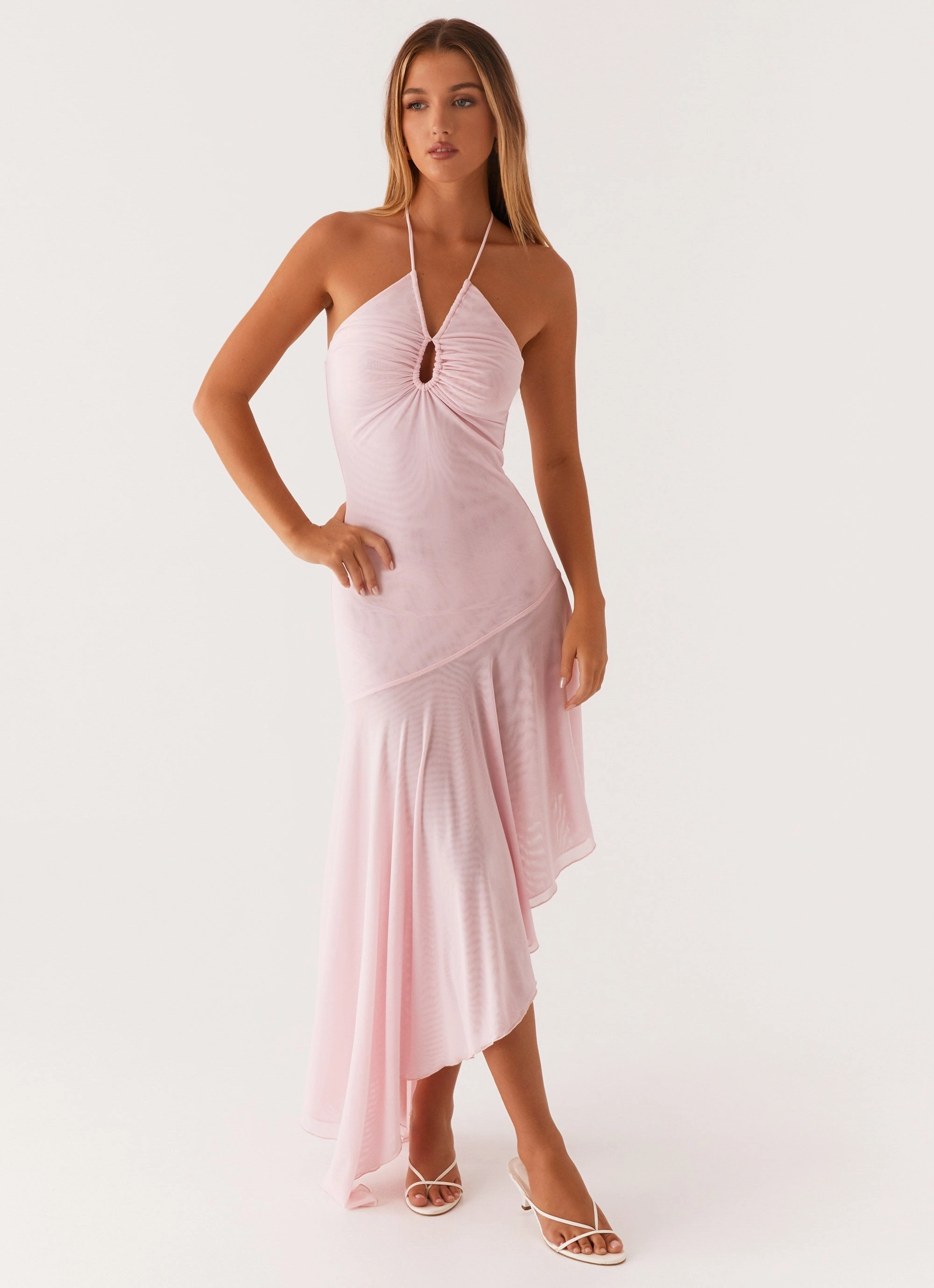 Chilly Day Comfort Whirlwind Maxi Dress - Pastel Pink