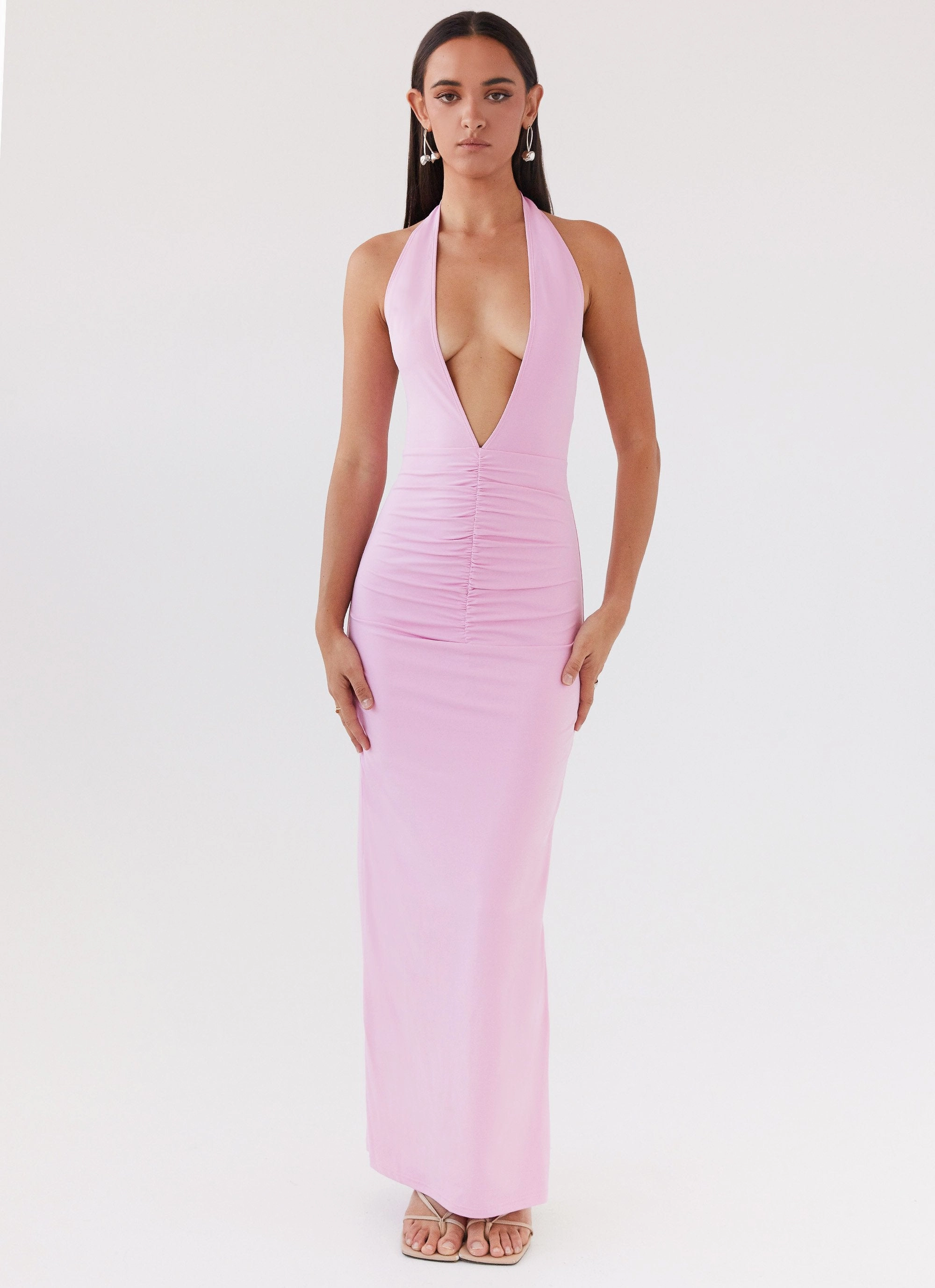 Artistic Shape Casual Chic Whisked Away Halterneck Maxi Dress - Pink
