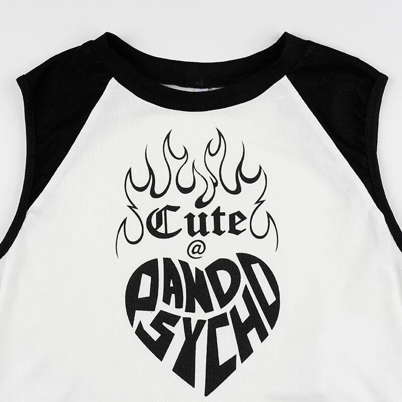 White and Black Printed Short T-shirt
