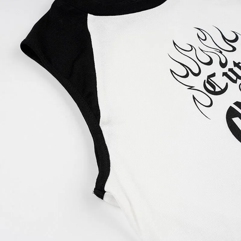 White and Black Printed Short T-shirt