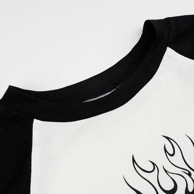 White and Black Printed Short T-shirt
