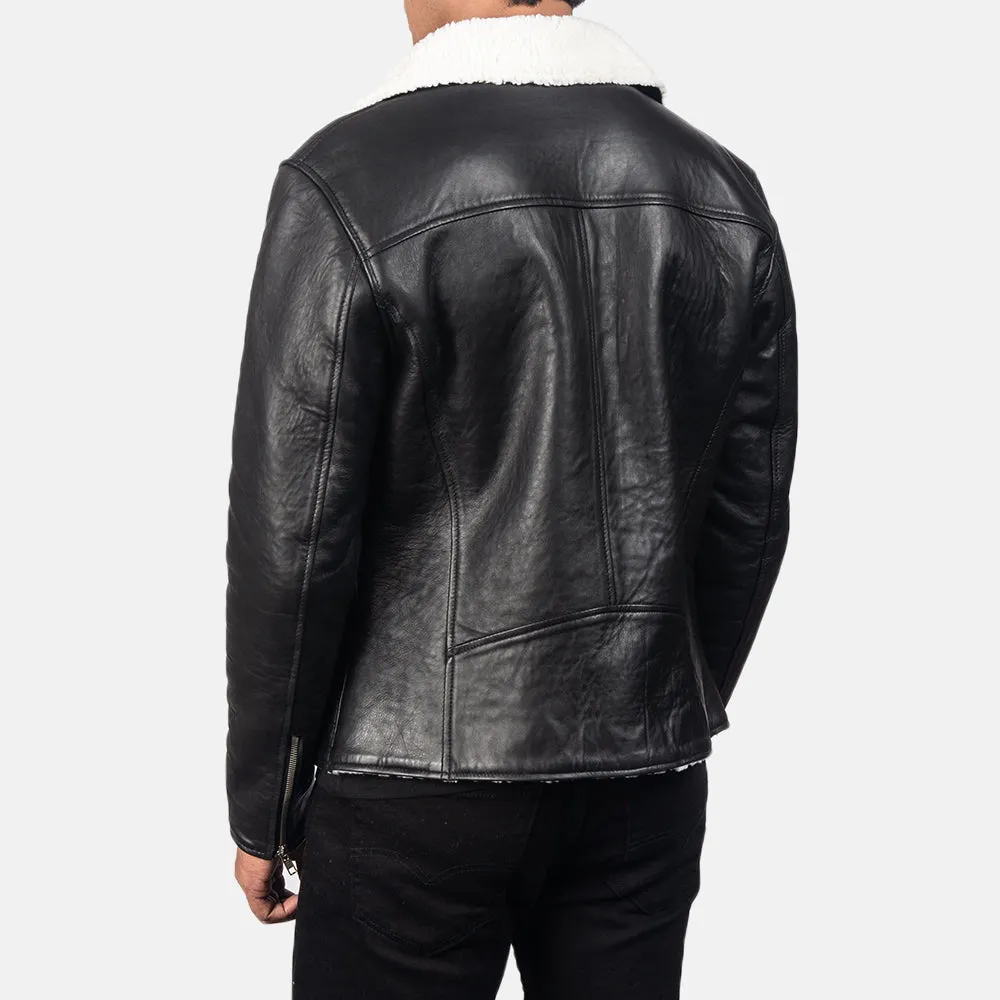 White Shearling Black Leather Jacket