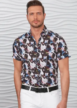 White Splash Floral Short Sleeve Shirt
