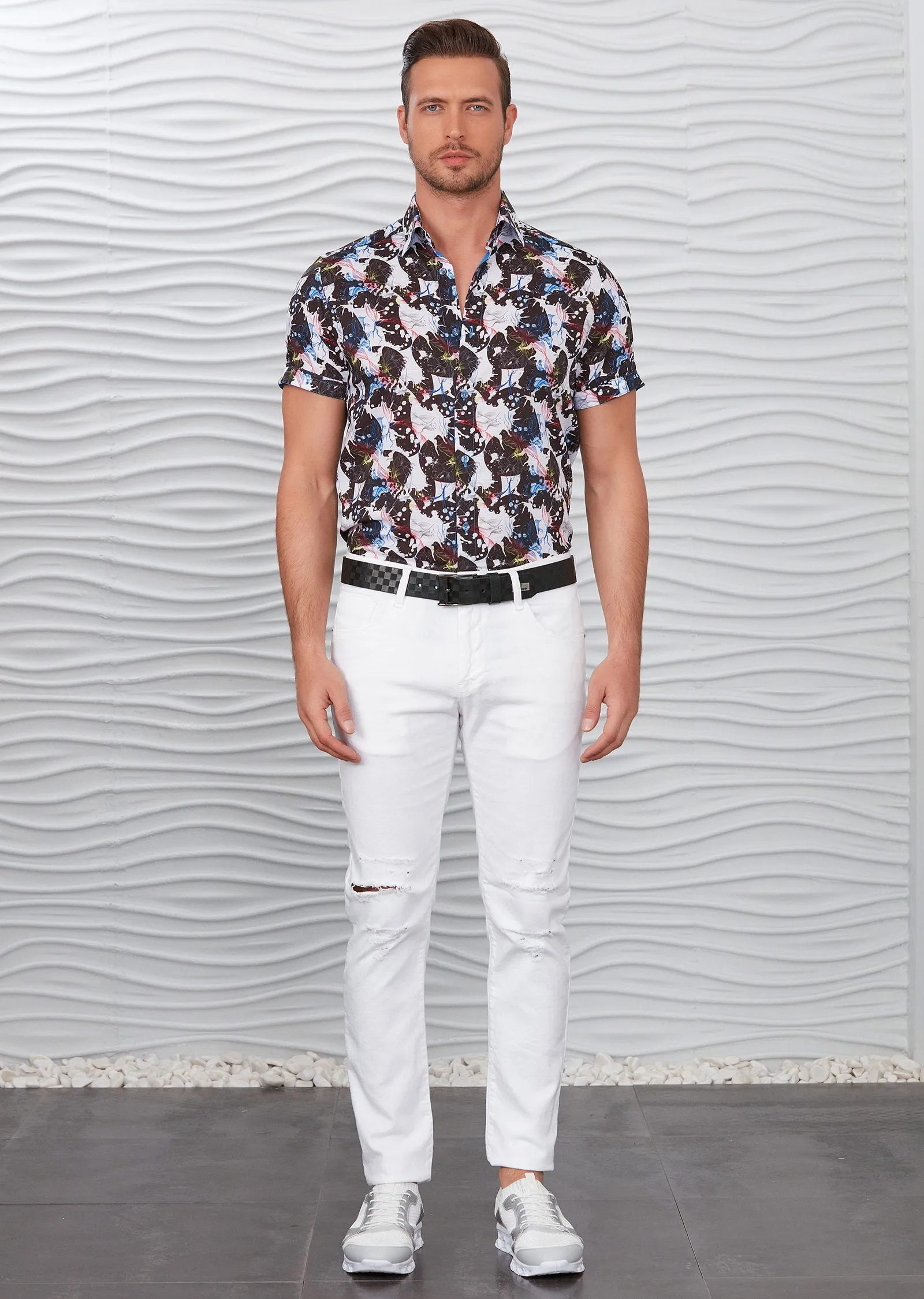 White Splash Floral Short Sleeve Shirt