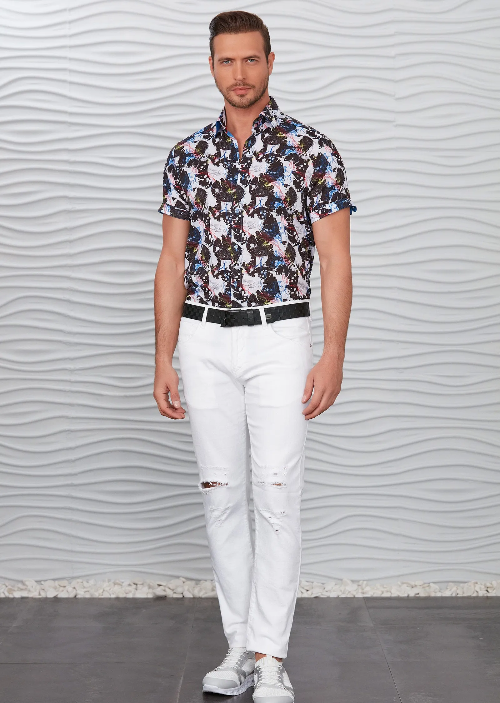 White Splash Floral Short Sleeve Shirt