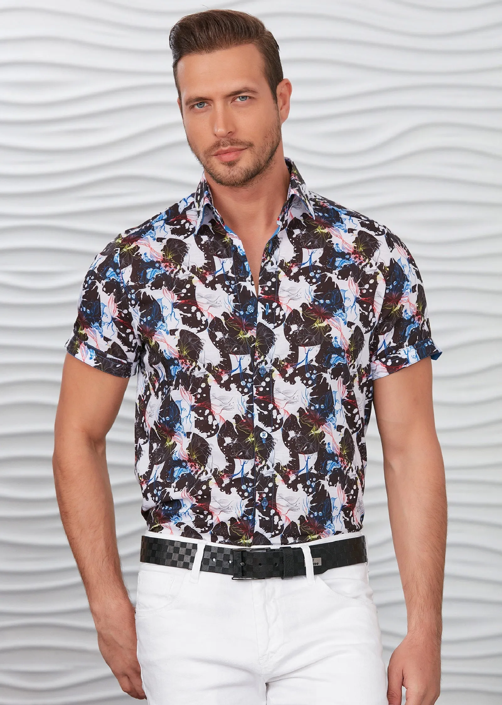 White Splash Floral Short Sleeve Shirt