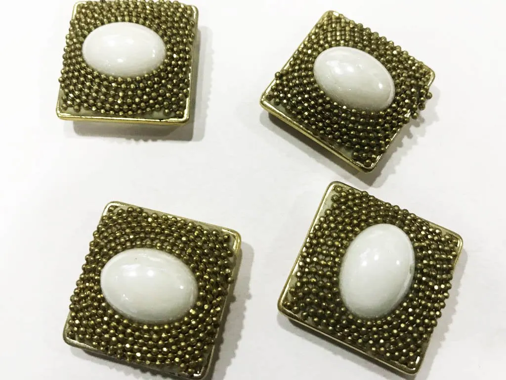 White Stone Square Designer Show Buttons with Plastic Base (25 mm)