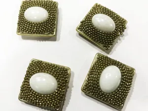 White Stone Square Designer Show Buttons with Plastic Base (25 mm)