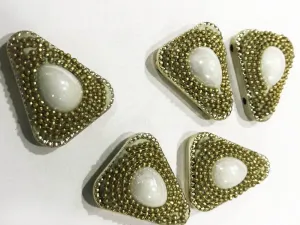 White Stone Triangular Designer Show Buttons with Plastic Base (22x23 mm)