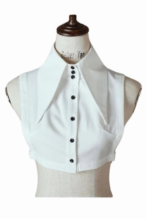 LoopwheelFabric Fashion Statement White Dickey Collar With Black Buttons PREORDER