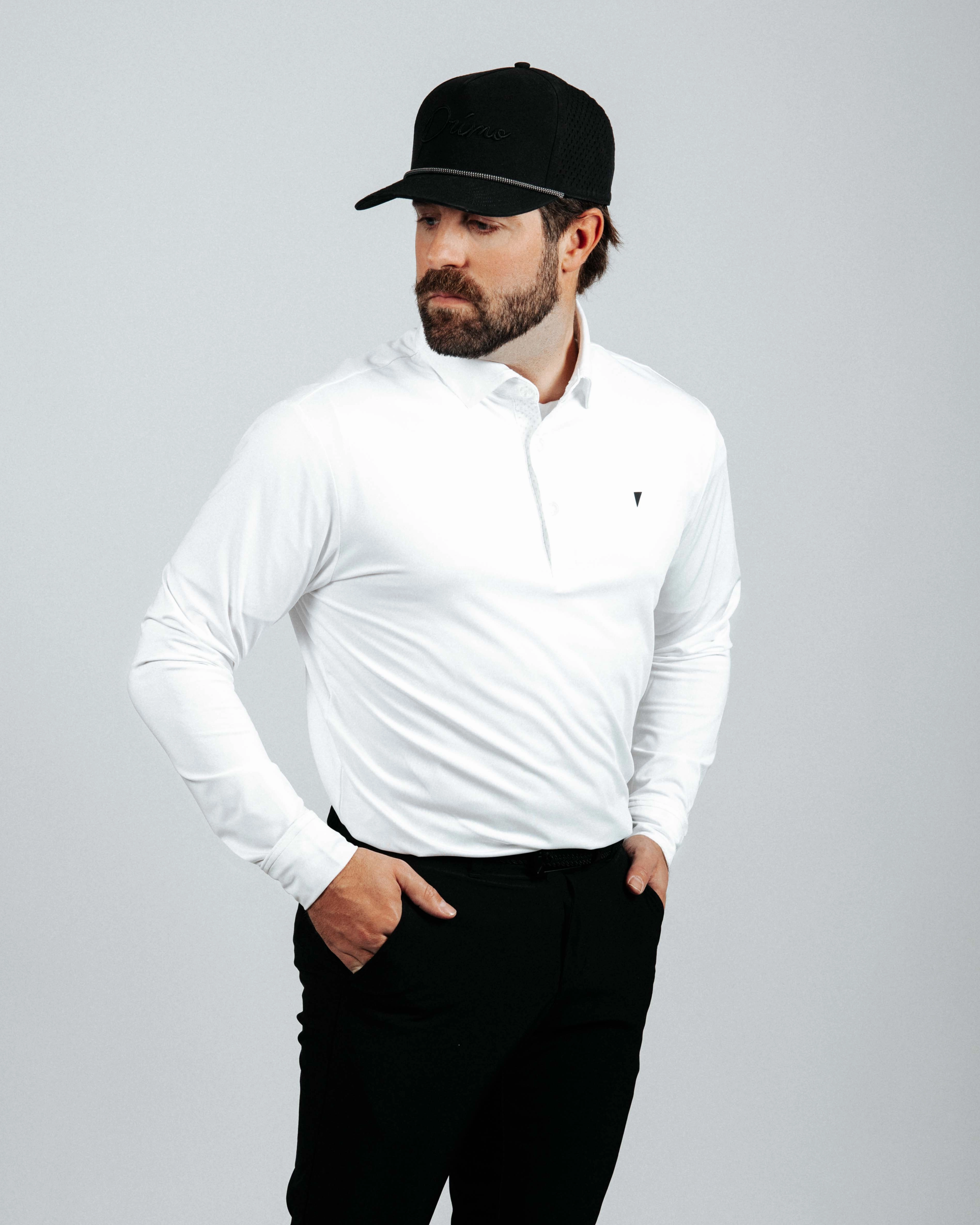 Fade Resistant Dye WeightedHem White Long Sleeve Classic Polo