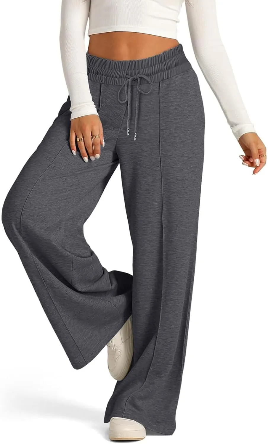Wide Leg Sweatpants Women Baggy Casual Drawstring Waist Athletic Pants Trendy Workout Lounge Pants with Pockets