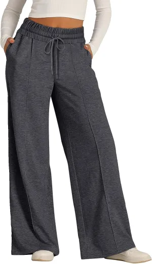 Wide Leg Sweatpants Women Baggy Casual Drawstring Waist Athletic Pants Trendy Workout Lounge Pants with Pockets