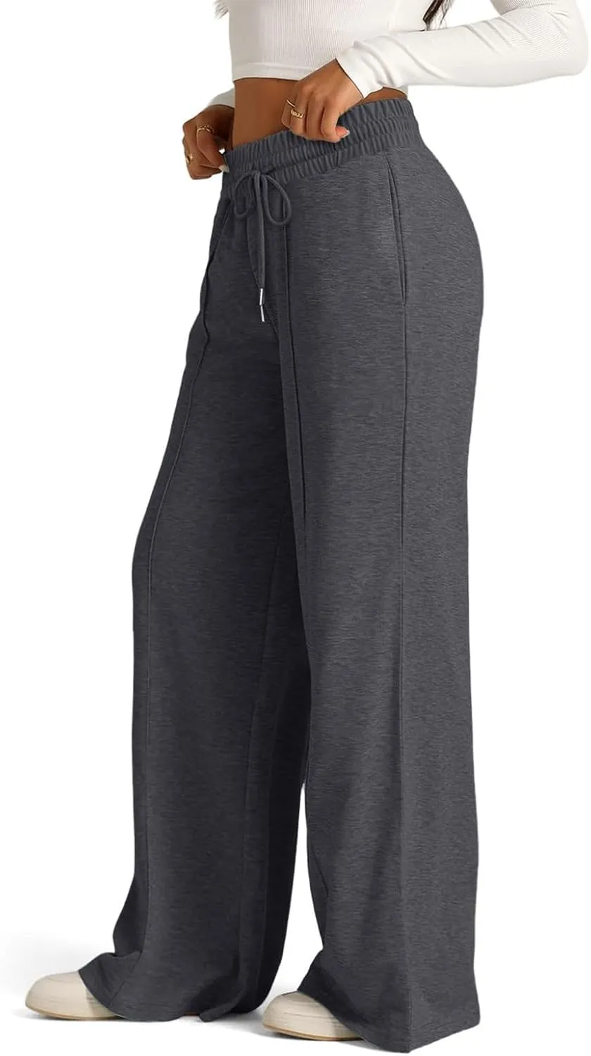 Wide Leg Sweatpants Women Baggy Casual Drawstring Waist Athletic Pants Trendy Workout Lounge Pants with Pockets